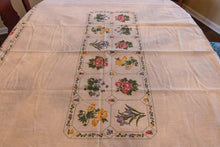 Load image into Gallery viewer, 1950&#39;s Cotton Tablecloth, Vintage Floral Print, Cottage Kitchen Decor, Rectangle 82 x 61 in - Eagle&#39;s Eye Finds
