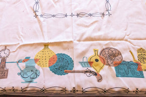 1950's Cotton Tablecloth, Vintage Floral Print, Cottage Kitchen Decor, Rectangle 44 x 51 in - Eagle's Eye Finds