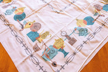 Load image into Gallery viewer, 1950&#39;s Cotton Tablecloth, Vintage Floral Print, Cottage Kitchen Decor, Rectangle 44 x 51 in - Eagle&#39;s Eye Finds
