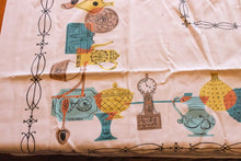 Load image into Gallery viewer, 1950&#39;s Cotton Tablecloth, Vintage Floral Print, Cottage Kitchen Decor, Rectangle 44 x 51 in - Eagle&#39;s Eye Finds
