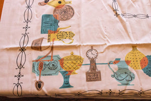 1950's Cotton Tablecloth, Vintage Floral Print, Cottage Kitchen Decor, Rectangle 44 x 51 in - Eagle's Eye Finds