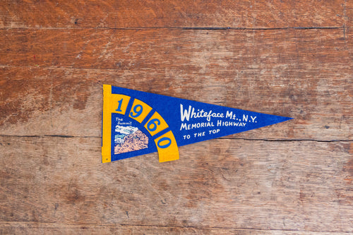 Whiteface Mountain 1960 New York Blue Felt Pennant Vintage Wall Decor - Eagle's Eye Finds