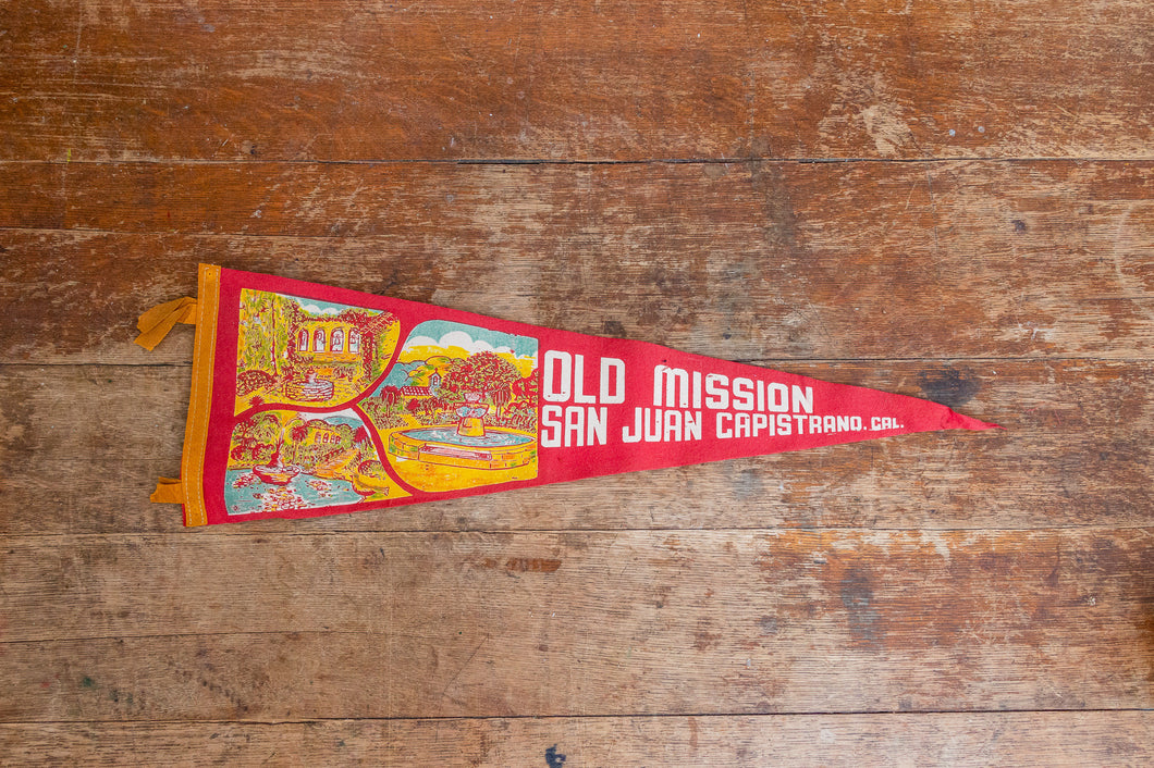 Old Mission San Juan Capistrano California Red Felt Pennant Vintage Wall Decor - Eagle's Eye Finds