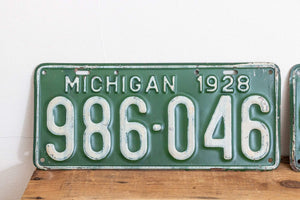 1928 Michigan License Plate Pair Vintage YOM Original Paint Car Decor - Eagle's Eye Finds