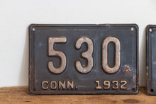 Load image into Gallery viewer, 530 Connecticut 1932 License Plate Pair 3 Digit Low Number Vintage Wall Decor - Eagle&#39;s Eye Finds
