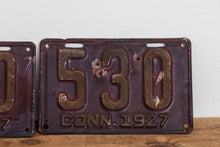 Load image into Gallery viewer, 530 Connecticut 1927 License Plate Pair 3 Digit Low Number Vintage Wall Decor - Eagle&#39;s Eye Finds
