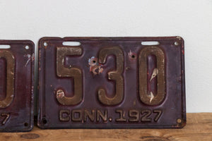 530 Connecticut 1927 License Plate Pair 3 Digit Low Number Vintage Wall Decor - Eagle's Eye Finds
