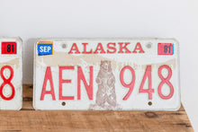 Load image into Gallery viewer, Alaska 1976 License Plate Pair Vintage 1981 Wall Decor - Eagle&#39;s Eye Finds
