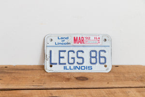 LEGS 86 Illinois 1992 Motorcycle Vanity License Plate Vintage Wall Hanging Decor - Eagle's Eye Finds