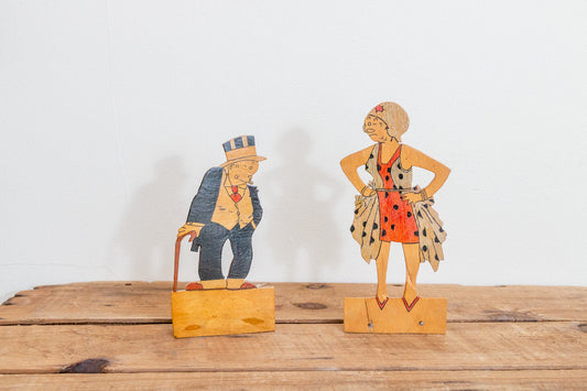 Mr. Jiggs and Maggie Bookends Vintage Bringing Up Father Comic Homemade Wood Decor - Eagle's Eye Finds