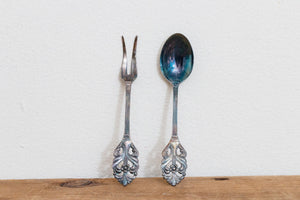 Tea Serving Utensils Vintage Silver Plated Jam Spoon and Lemon Fork - Eagle's Eye Finds