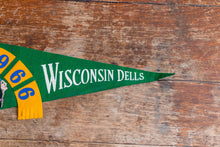 Load image into Gallery viewer, Wisconsin Dells 1966 Green Felt Pennant Vintage Wall Hanging Decor - Eagle&#39;s Eye Finds
