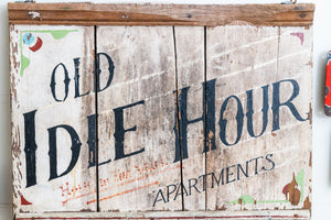 Chippy White Wooden Trade Sign Vintage Idle Hour Apartments Rustic Farmhouse Decor - Eagle's Eye Finds