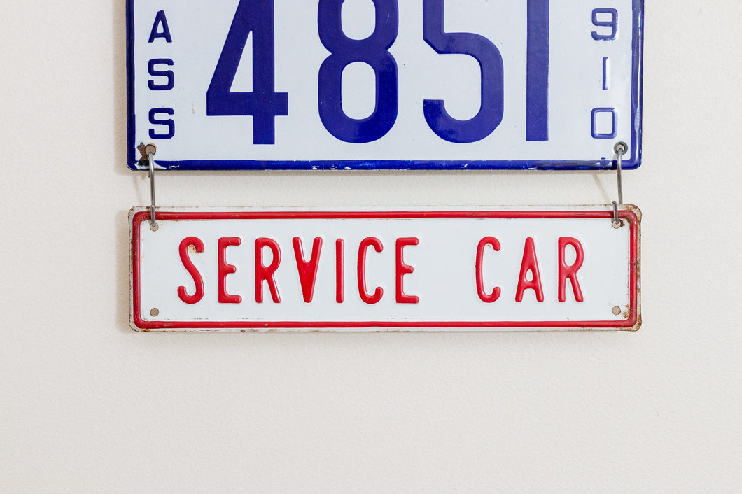 Service Car Sign Vintage Embossed Red and White Wall Hanging Decor - Eagle's Eye Finds