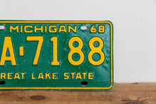Load image into Gallery viewer, Michigan 1968 License Plate Vintage Wall Hanging Decor John Deere Colors - Eagle&#39;s Eye Finds
