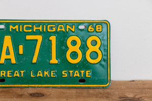 Michigan 1968 License Plate Vintage Wall Hanging Decor John Deere Colors - Eagle's Eye Finds