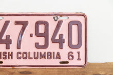 Load image into Gallery viewer, British Columbia 1961 License Plate Vintage Canada Wall Hanging Decor - Eagle&#39;s Eye Finds

