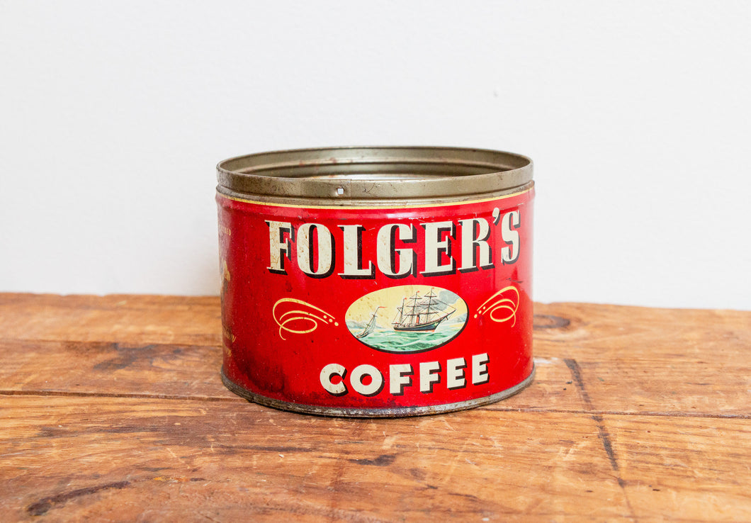 Folger's Coffee Tin Vintage Red Mid-Century Advertising Tin - Eagle's Eye Finds