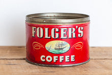 Load image into Gallery viewer, Folger&#39;s Coffee Tin Vintage Red Mid-Century Advertising Tin - Eagle&#39;s Eye Finds
