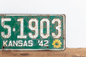 Kansas 1942 Sunflowers License Plate Green Vintage Wall Hanging Decor - Eagle's Eye Finds