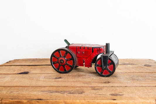 Marx Steam Roller Vintage Red Wind-Up Tin Litho Toy - Eagle's Eye Finds