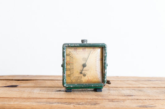 Green Temperature Gauge Vintage US Gauge Co Industrial Square Fahrenheit Thermometer - Eagle's Eye Finds