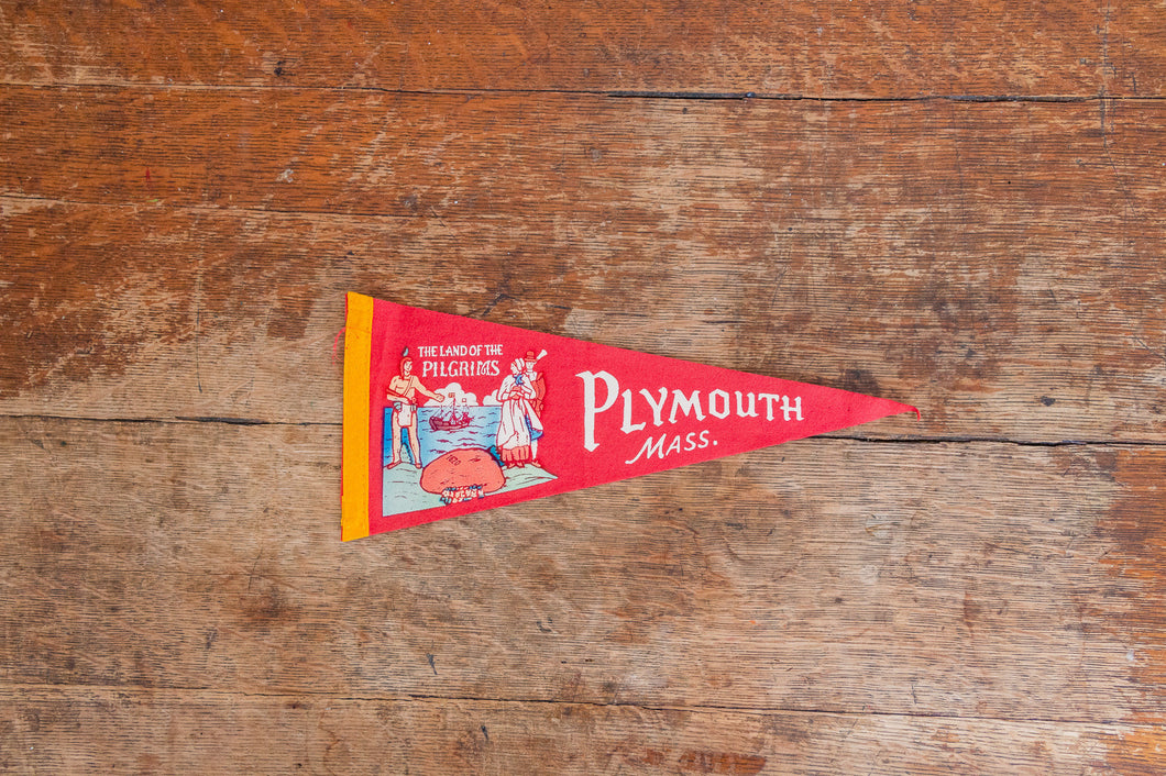 Plymouth Massachusetts Red Felt Pennant Vintage Wall Decor - Eagle's Eye Finds