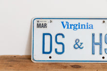 Load image into Gallery viewer, DS &amp; HS Initials Virginia 1988 Vanity License Plate Vintage Wall Hanging Decor - Eagle&#39;s Eye Finds
