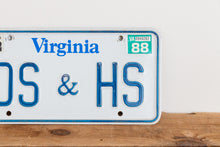 Load image into Gallery viewer, DS &amp; HS Initials Virginia 1988 Vanity License Plate Vintage Wall Hanging Decor - Eagle&#39;s Eye Finds
