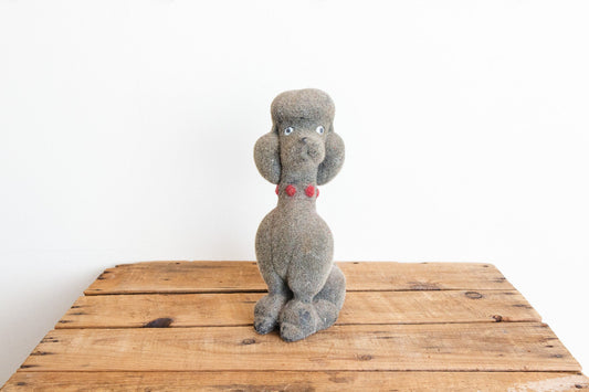 Fuzzy Cement Poodle Vintage Dog Statue Figure Doorstop - Eagle's Eye Finds