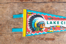 Load image into Gallery viewer, Lake City Michigan Felt Pennant Vintage Native American Wall Decor - Eagle&#39;s Eye Finds
