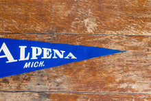Load image into Gallery viewer, Alpena Michigan Felt Pennant Vintage Blue Native American Wall Decor - Eagle&#39;s Eye Finds
