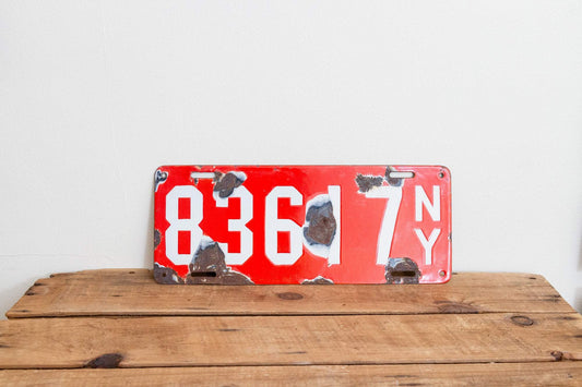 1912 New York Porcelain License Plate Vintage Red Car Wall Hanging Decor - Eagle's Eye Finds