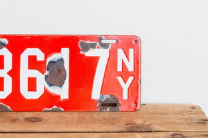 1912 New York Porcelain License Plate Vintage Red Car Wall Hanging Decor - Eagle's Eye Finds