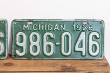 Load image into Gallery viewer, 1928 Michigan License Plate Pair Vintage YOM Original Paint Car Decor - Eagle&#39;s Eye Finds
