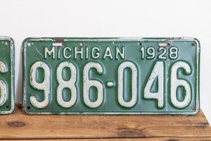 1928 Michigan License Plate Pair Vintage YOM Original Paint Car Decor - Eagle's Eye Finds
