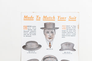 Hat Sample Fabric Advertising Ephemera Vintage 1916 Tailoring Ad Sign - Eagle's Eye Finds