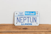 Load image into Gallery viewer, NEPTUNE Illinois 1993 Motorcycle Vanity License Plate Vintage Wall Hanging Decor - Eagle&#39;s Eye Finds
