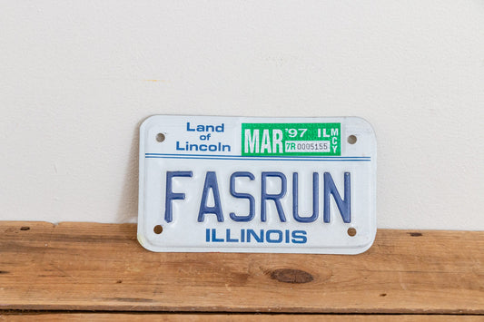 FAST RUN Illinois 1997 Motorcycle Vanity License Plate Vintage Wall Hanging Decor - Eagle's Eye Finds