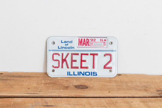 SKEET 2 Illinois 1992 Motorcycle Vanity License Plate Vintage Moped Wall Hanging Decor - Eagle's Eye Finds