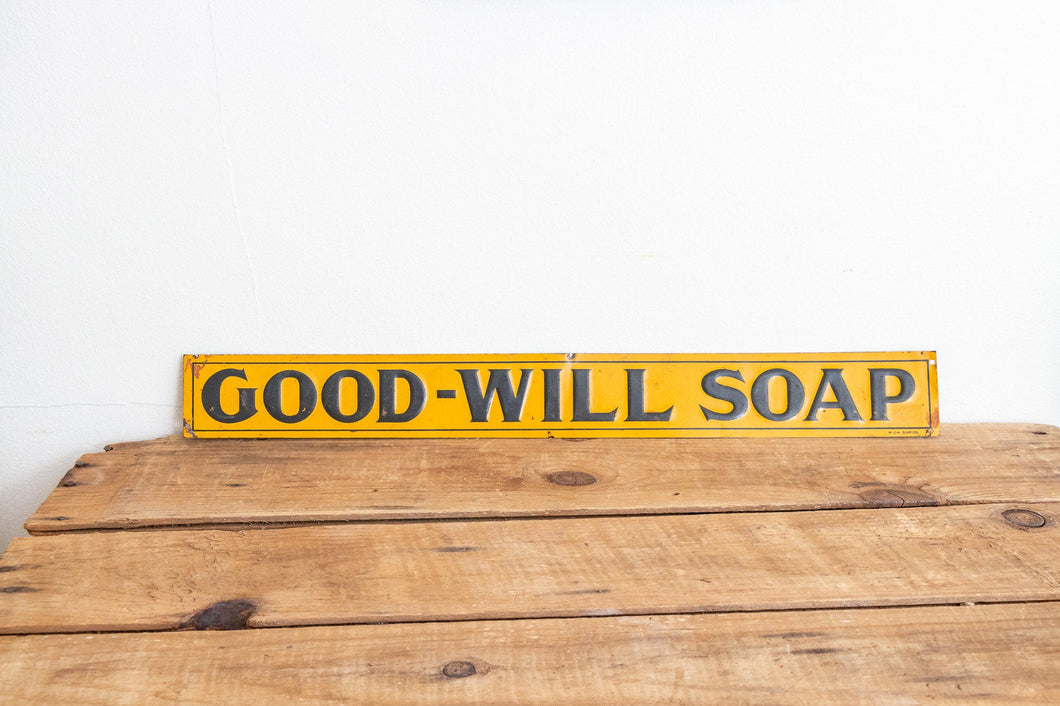 Good-Will Soap Sign Vintage Yellow Tin Farmhouse Decor - Eagle's Eye Finds