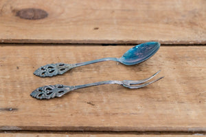 Tea Serving Utensils Vintage Silver Plated Jam Spoon and Lemon Fork - Eagle's Eye Finds