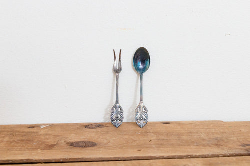 Tea Serving Utensils Vintage Silver Plated Jam Spoon and Lemon Fork - Eagle's Eye Finds