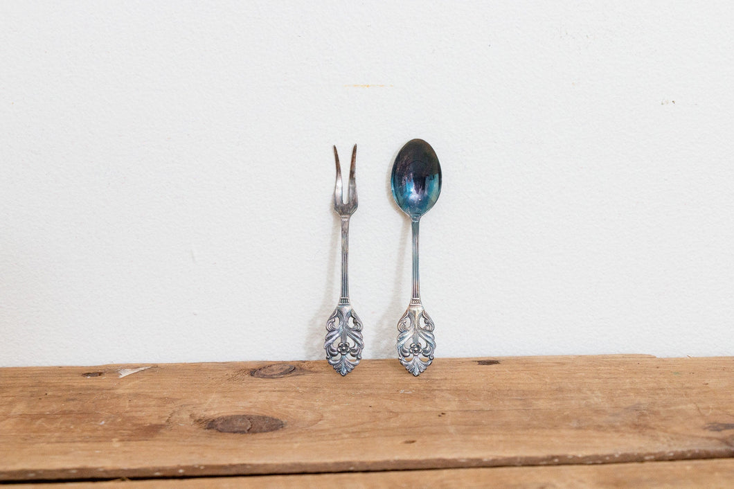 Tea Serving Utensils Vintage Silver Plated Jam Spoon and Lemon Fork - Eagle's Eye Finds