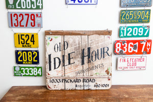 Chippy White Wooden Trade Sign Vintage Idle Hour Apartments Rustic Farmhouse Decor - Eagle's Eye Finds