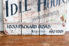 Load image into Gallery viewer, Chippy White Wooden Trade Sign Vintage Idle Hour Apartments Rustic Farmhouse Decor - Eagle&#39;s Eye Finds

