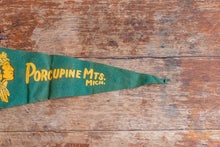 Load image into Gallery viewer, Porcupine Mountains Michigan Felt Pennant Vintage Green Native American Wall Decor - Eagle&#39;s Eye Finds
