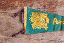 Load image into Gallery viewer, Porcupine Mountains Michigan Felt Pennant Vintage Green Native American Wall Decor - Eagle&#39;s Eye Finds
