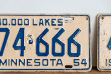Load image into Gallery viewer, Minnesota 1954 666 License Plate Pair Vintage Wall Hanging Decor - Eagle&#39;s Eye Finds
