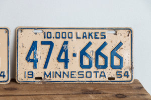 Minnesota 1954 666 License Plate Pair Vintage Wall Hanging Decor - Eagle's Eye Finds